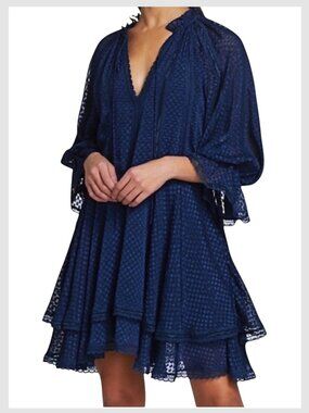 Alice + Olivia Handkerchief Mini Dress Navy Chiffon Tiered Size 0